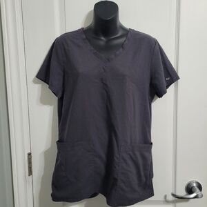 💲2️⃣ Barco Uniforms Charcoal V-Neck Scrub Top Sz Med Nurse Vet Tech PSW